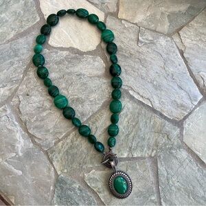VTG Carolyn Pollack Sterling Green Malachite Toggle Enhancer & Necklace